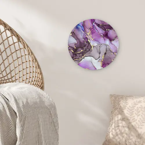 Marmer - Roze - Paars - Gold Wandcirkel kunststof plaat 5mm dik klein -sfeer5