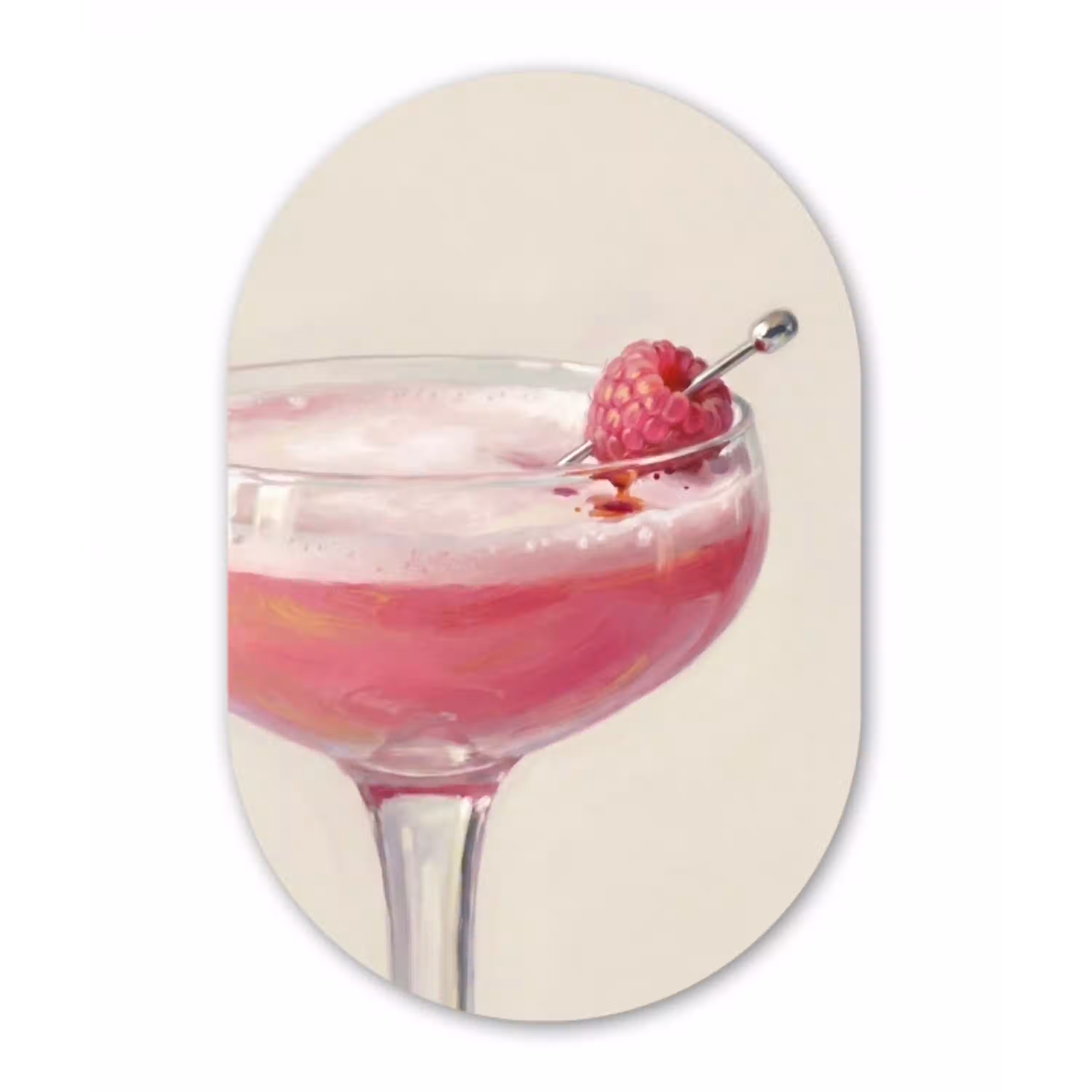 Cocktail - Framboos - Drank - Modern - Roze Wandcirkel Ovaal Aluminium middel -3d