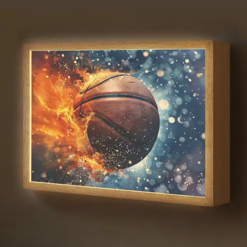 Basketbal - Vuur - Sport - Blauw - Oranje Light Box met batterij (Wandlamp kind) middel -z3d_website