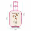 Bruin gevlekte pup op een beige achtergrond Kinderkoffer - Roze klein -productfoto_formaten
