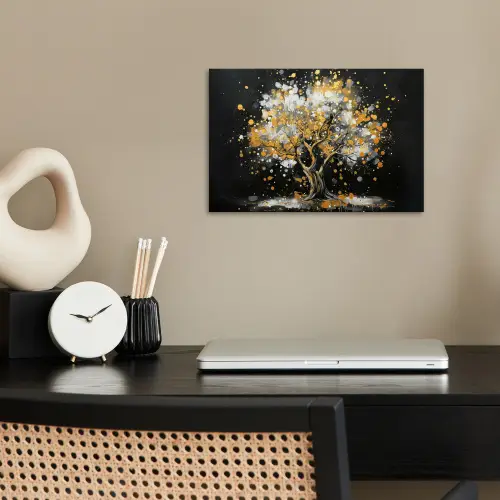 Boom - Zwart - Goud - Wit - Modern poster papier klein -sfeer1