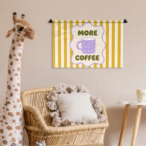 More coffee - Geel - Paars - Strepen - Mok Wandkleed katoen klein -wsfeer5_kind