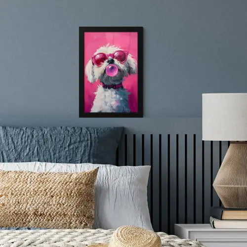 Pink - Hond - Bubbel fotolijst zwart zonder passe partout klein -sfeer3