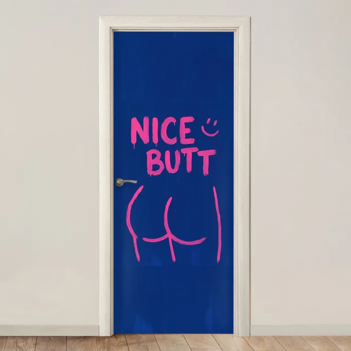 Brutaal - Grappig - Blauw deurposter klein -3d_beige
