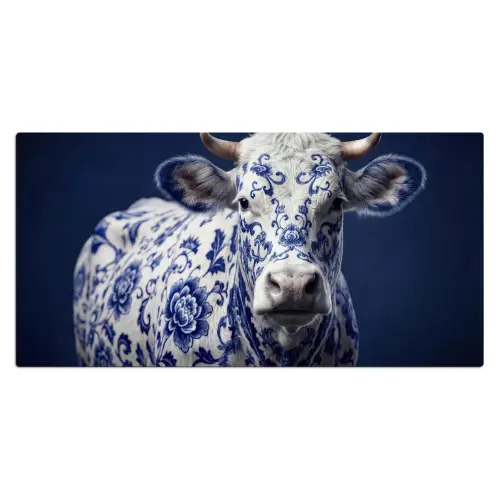 Koe - Delfts - Blauw - Artistiek Muismat XXL klein -3d_leeg