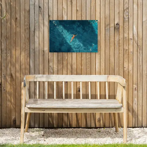 Vrouw - Water - Bikini - Oranje Tuinposter op houten frame 2 cm dik klein -sfeer4