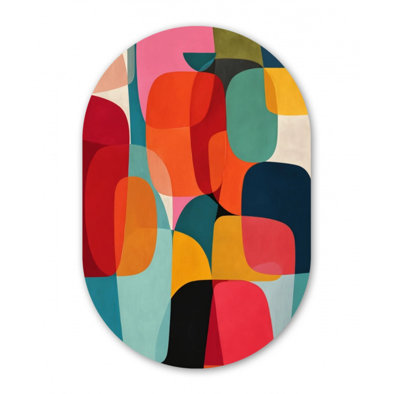 Vormen - Kleurrijk - Abstract - Vlakken Wandcirkel Ovaal Glas middel -3d