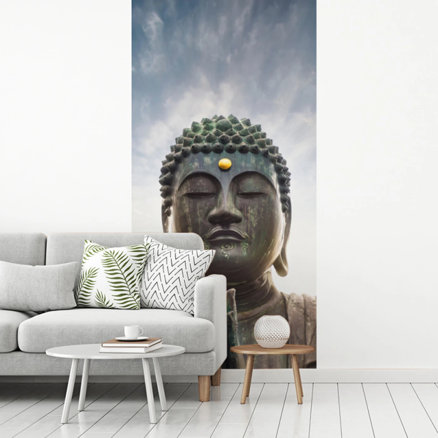Boeddha hoofd - Buddha - Lucht - Spiritueel - Meditatie fotobehang vinyl groot -woonkamer