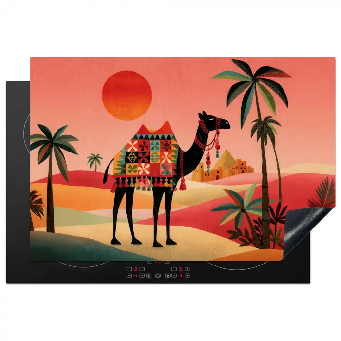 Kameel - Gekleurd tapijt - Duinen - Rode zon Inductie beschermer vinyl 3mm klein -3d