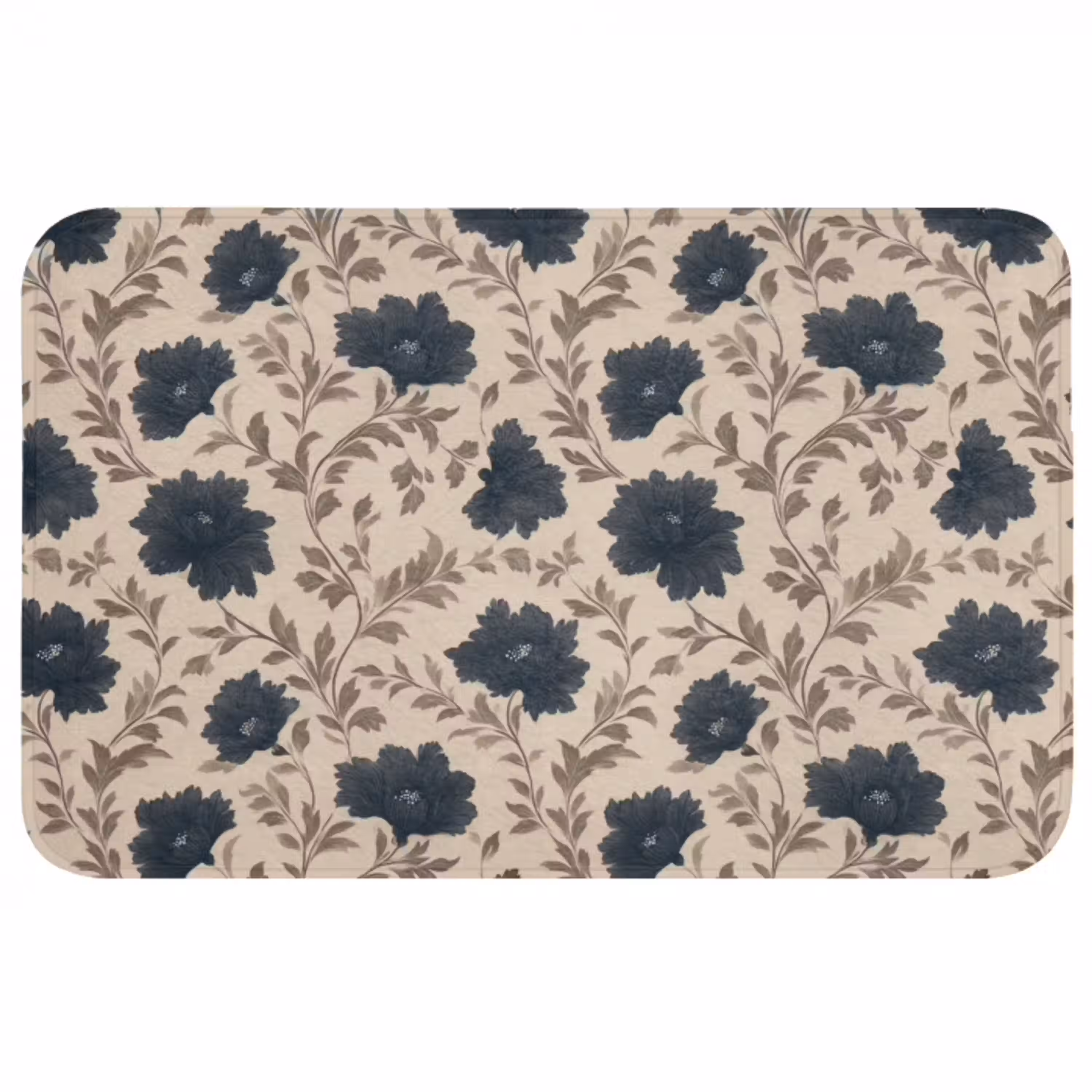 Motief - Bloemen - Zwart - Beige Badmat middel 997 -3d