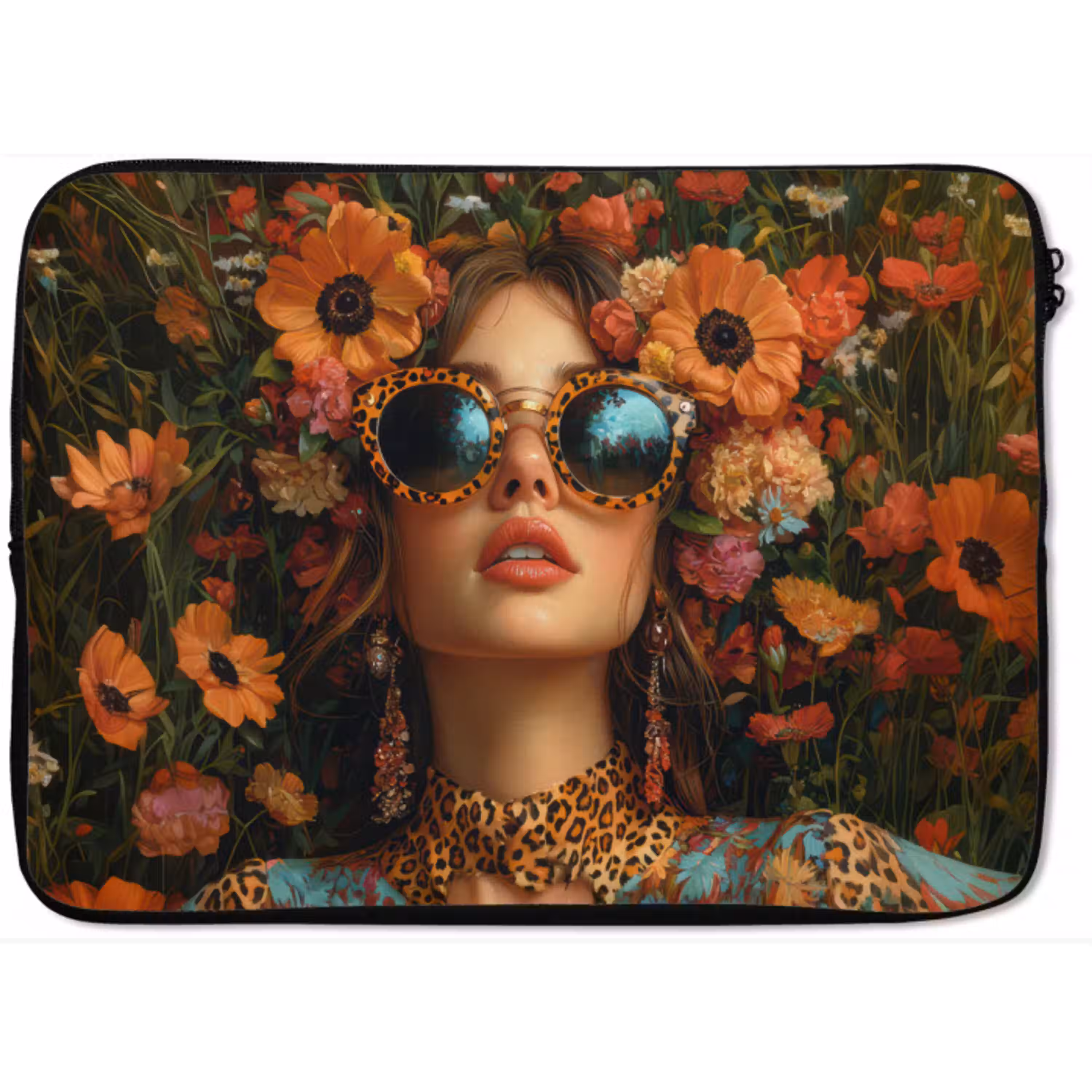 Vrouwen - Bloemen - Modern - Bril - Abstract laptophoes neopreen klein -zkaufland3dotto
