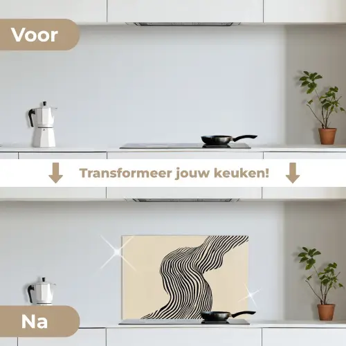 Golvend - Lijnen - Abstract - Silhouet keuken achterwand spatscherm klein -voor_na_NL