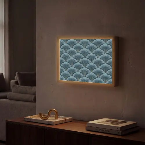 Patroon - Ginkgoblad - Blauw Light Box met batterij (Wandlamp) middel 907 -sfeer1
