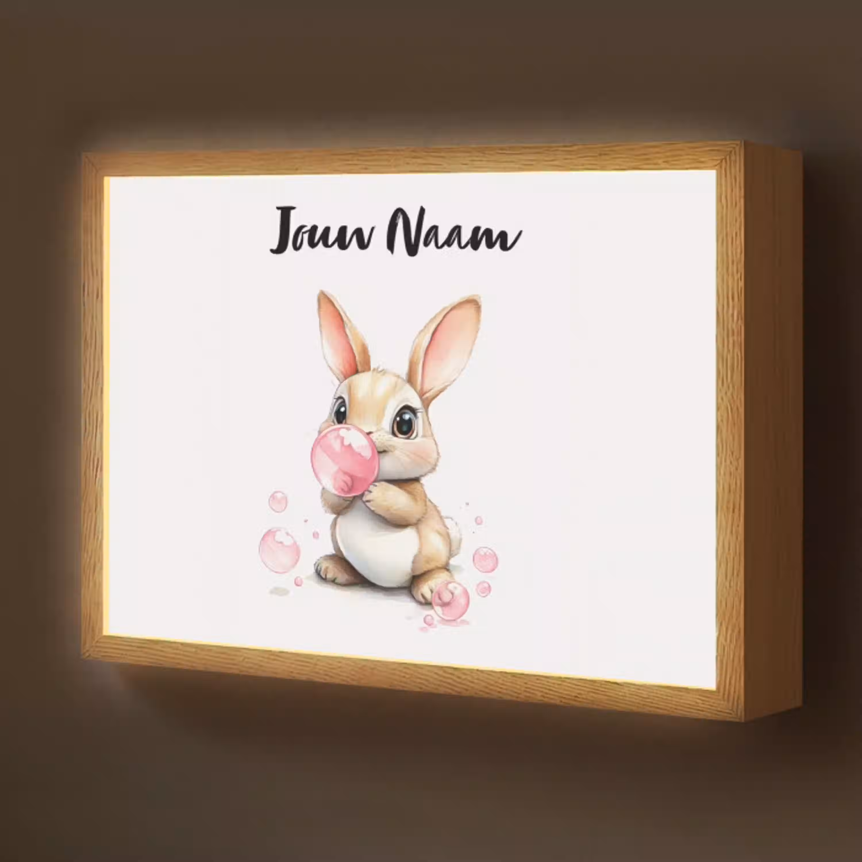Konijn - Roze - Bellen Light Box met batterij (Wandlamp kind) middel -z3d_website
