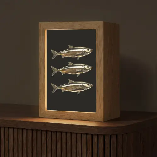 Vissen - Goud - Zwart Light Box met kabel (Tafellamp) klein -z3d_website