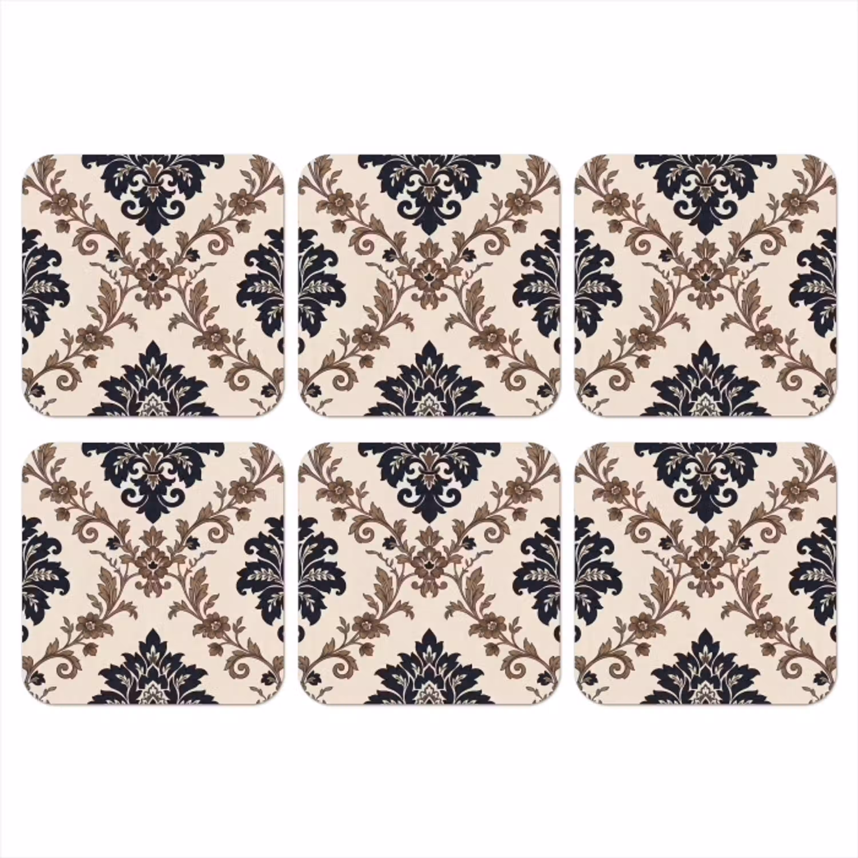 Patroon - Floraal - Klassiek - Beige-blauw onderzetter kurk middel -3d