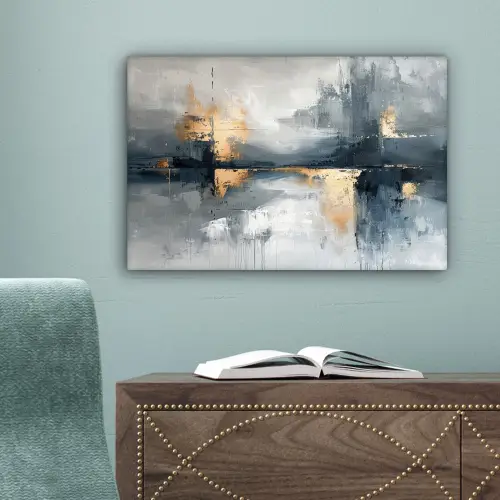 Kunst - Grijs - Goud - Abstract canvas 2cm klein -sfeer4