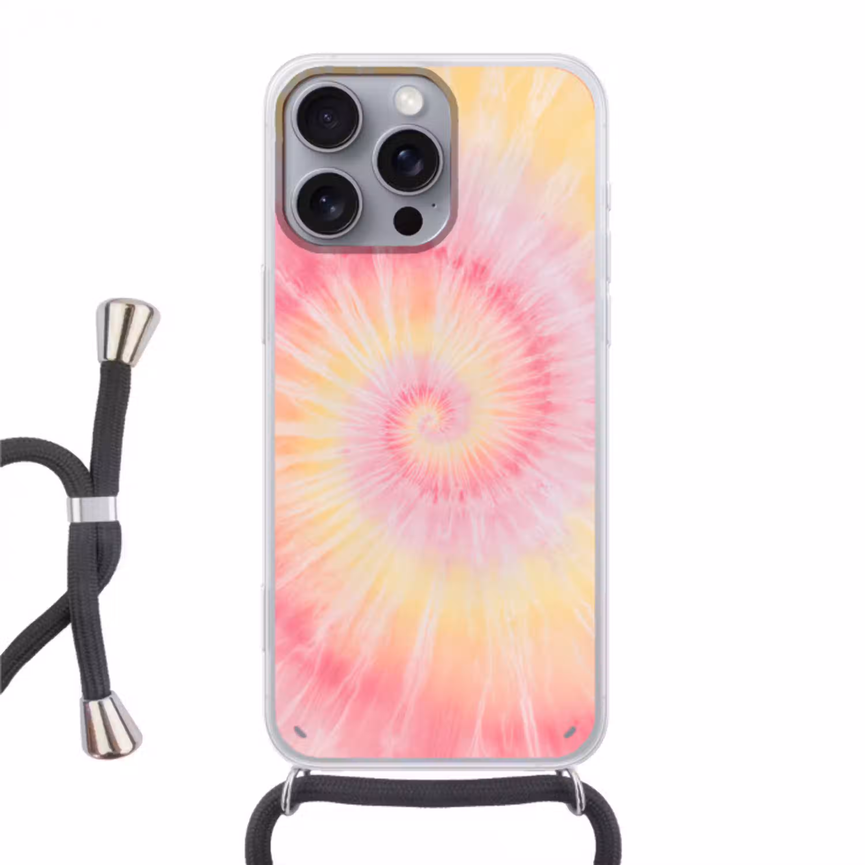 Patroon - Tie Dye - Pasteltinten - Roze Hoesje iPhone 16 Pro Max met koord klein -3d