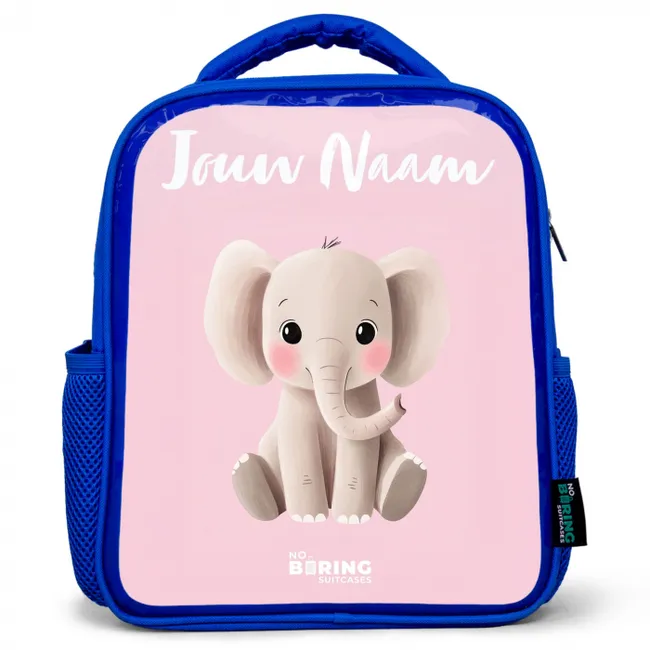 Rugzak kind met naam - Blauw Olifant - Grijs - Baby - Slurf