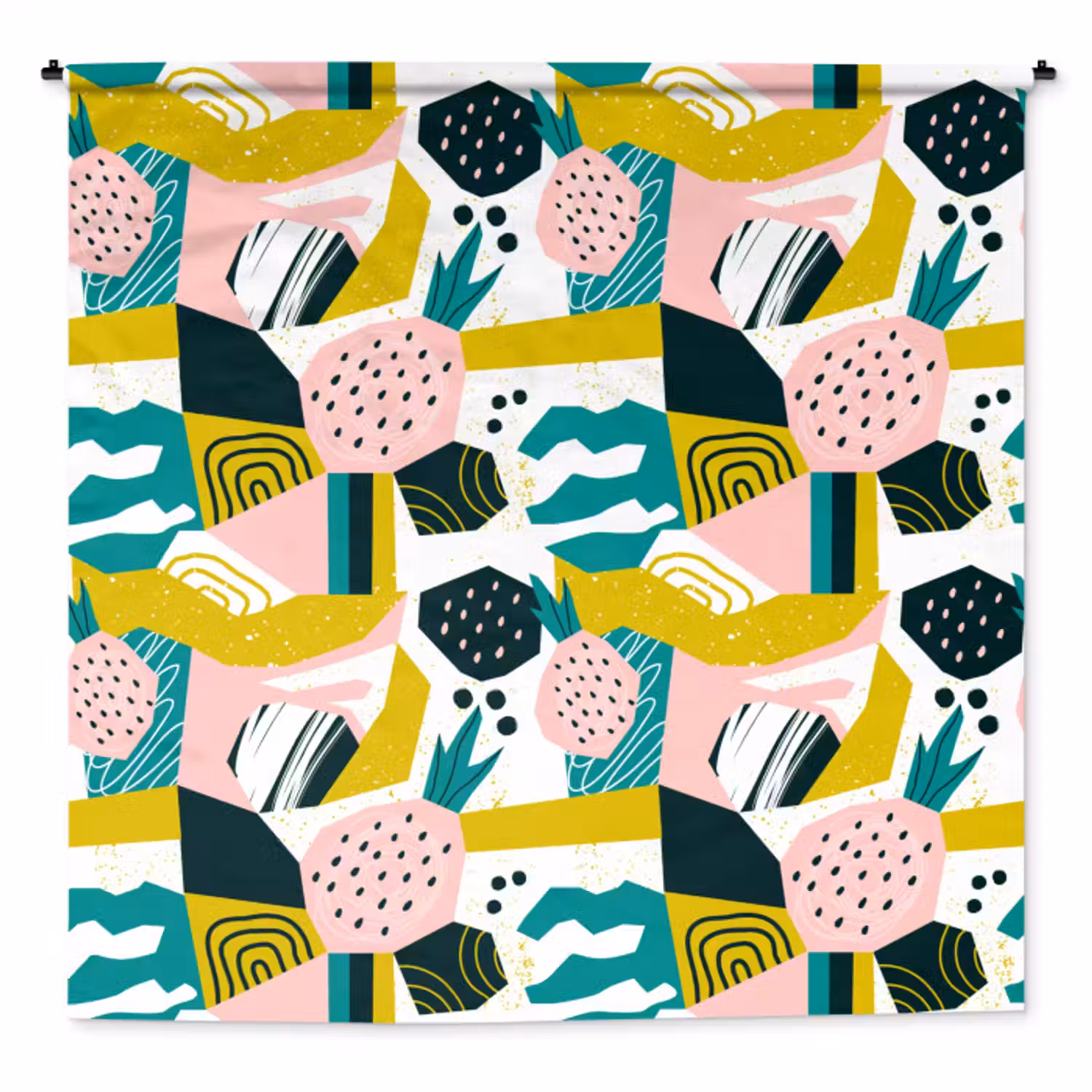 Wandkleed - Tropisch - Abstract - Ananas - Geel - Groen - Roze