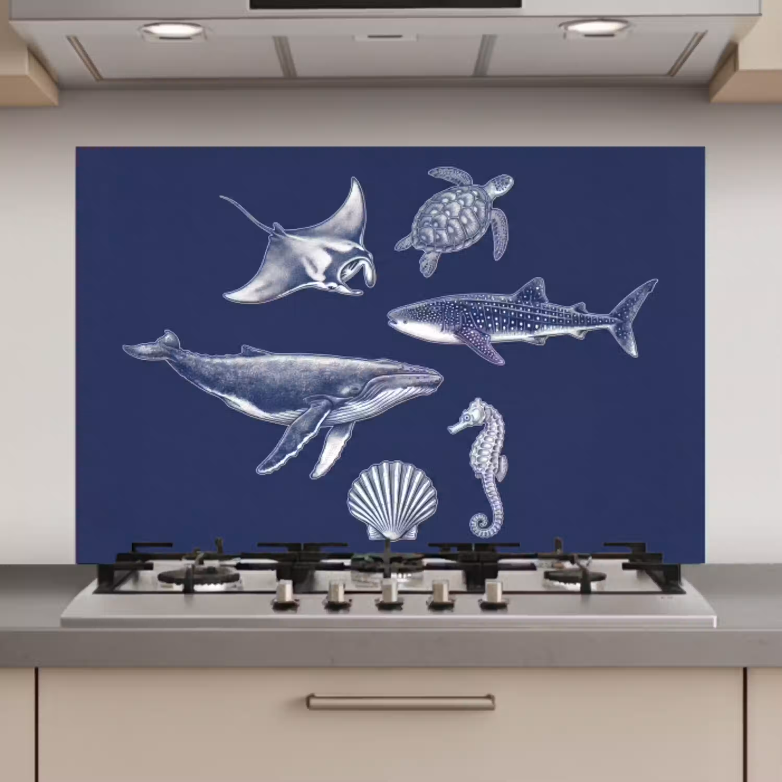 Dieren - Zeeleven - Oceaan - Graveren - Blauw keuken achterwand spatscherm klein -3d_website