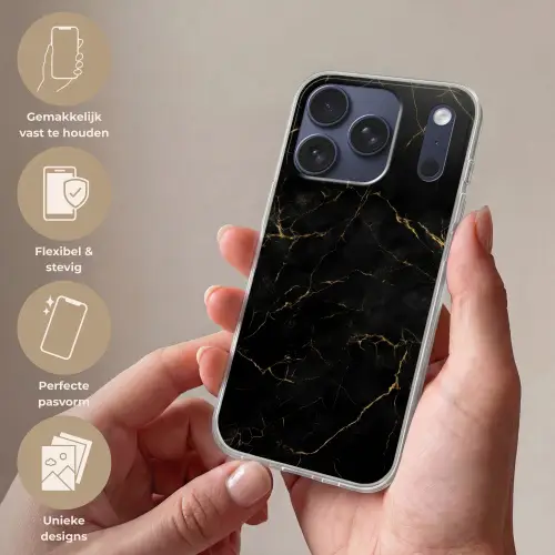 Zwart marmer - Gouden aders - Klassiek Telefoonhoesje iPhone 17 Pro klein -sfeer3_NL