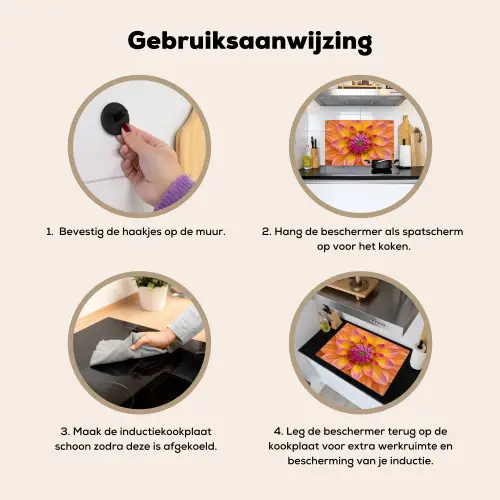 Dahlia - Bloem - Oranje Inductie beschemer met haakjes klein -ky-gebruik-nl