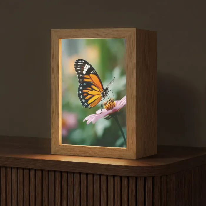 Roze bloemen - Vlinder - Zachte focus Light Box met kabel (Tafellamp) klein -z3d_website