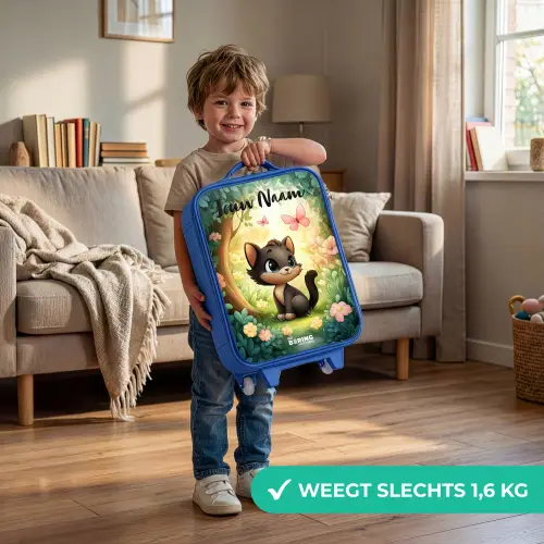 Kat - Vlinder - Bloemen Kinderkoffer - Blauw klein -sfeer2_NL