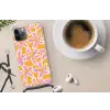 Bloemen - Patroon - Roze  - Oranje Hoesje iPhone 12 Pro met koord klein -oordop