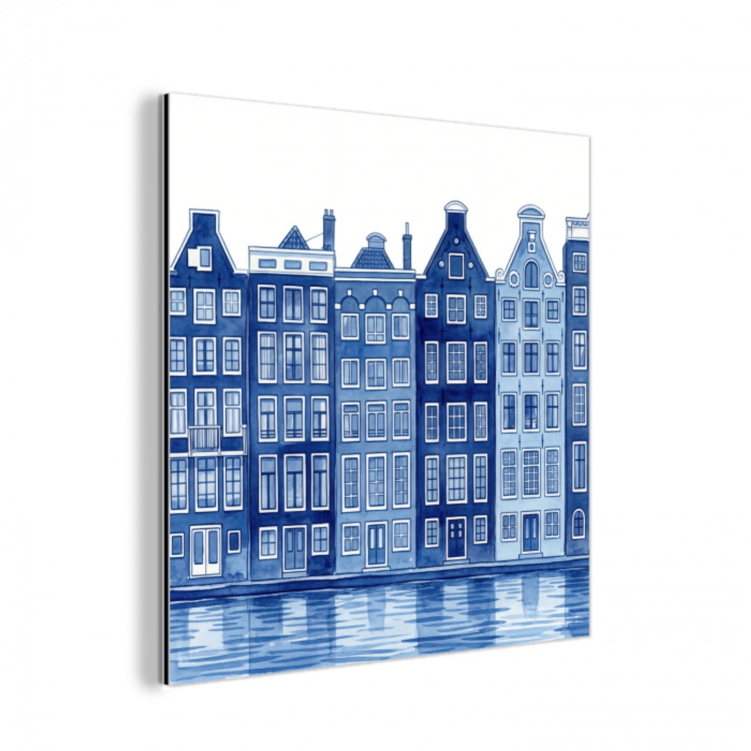 Aquarel - Grachtenpanden - Delfts - Blauw aluminium wit klein -3d