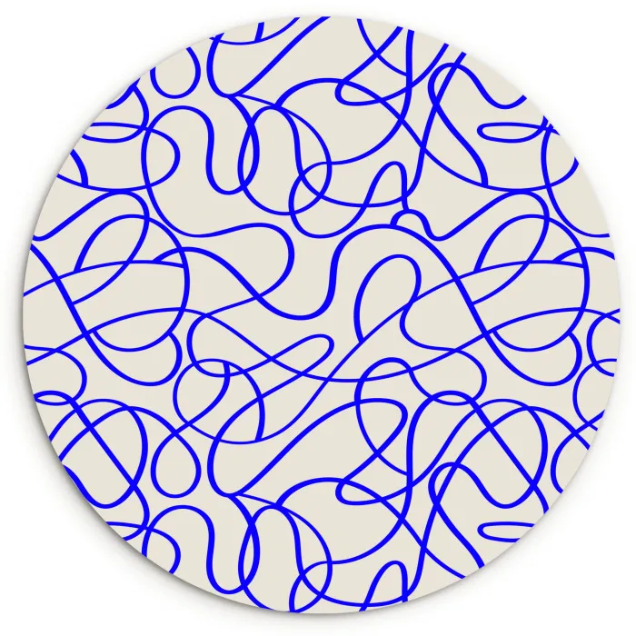 Patronen - Beige - Blauw - Lijnen Wandcirkel plexiglas klein 852 -3d