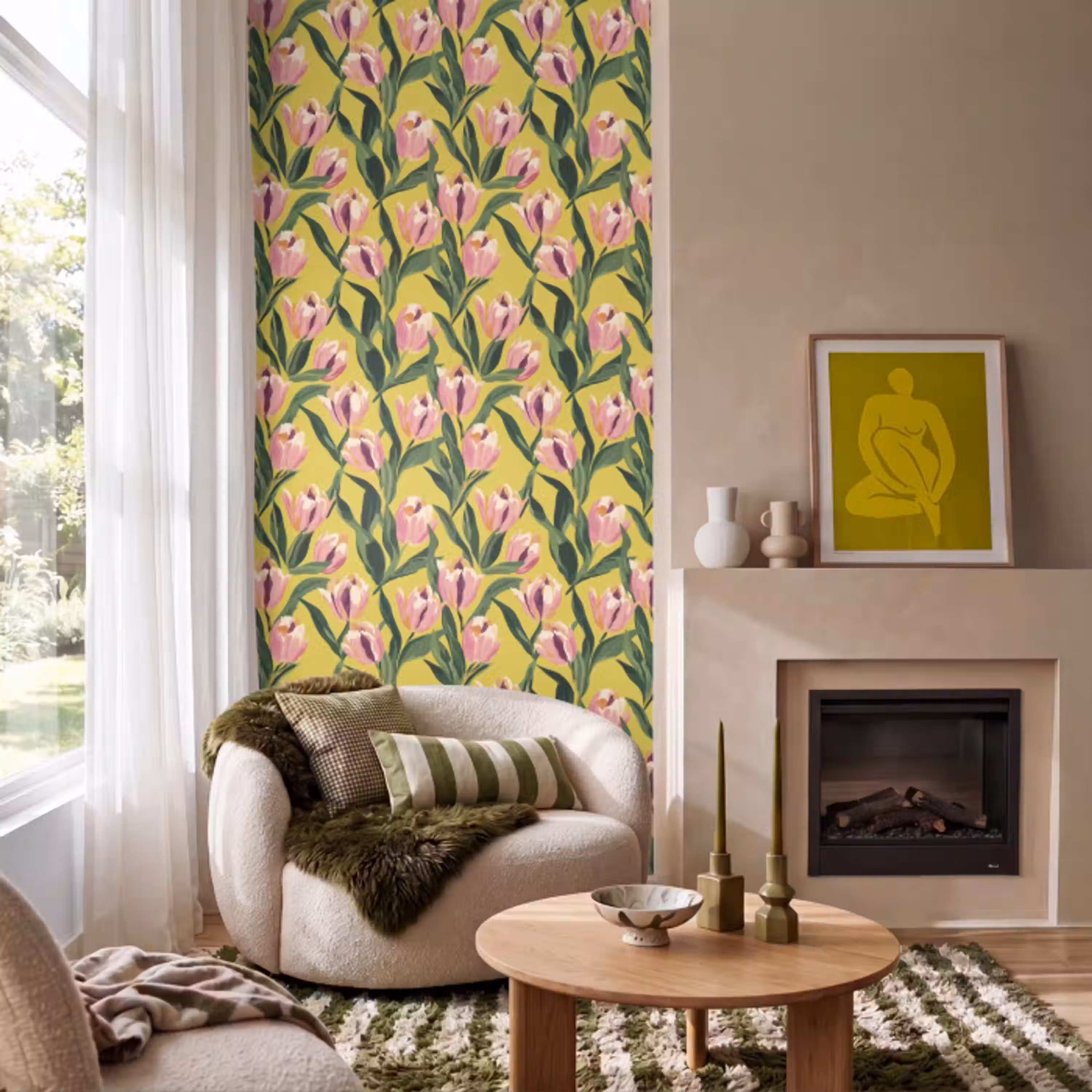 Tulpen - Botanisch - Geel Behang Vlies klein 1076 -sfeer2