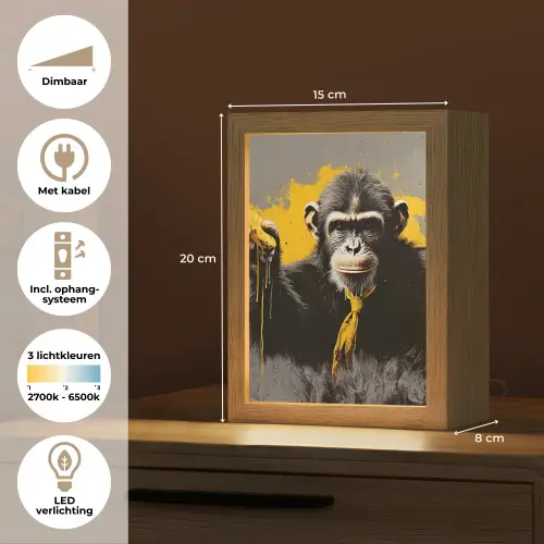 Aap - Chimpansee - Banaan - Geel - Dieren - Stropdas Light Box met kabel (Tafellamp) klein -USP_NL