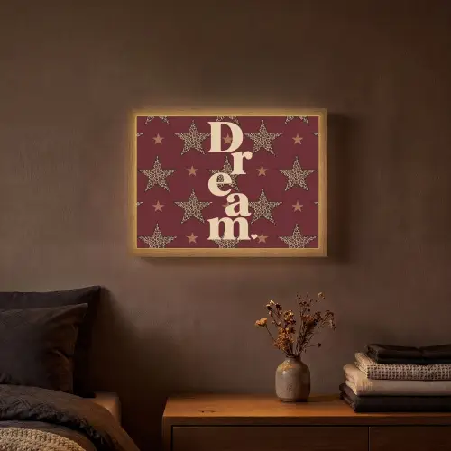 Sterren - Luipaardprint - Dream - Bordeaux Light Box met batterij (Wandlamp) middel -sfeer4