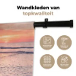 Meeuwen - Strand - Zee - Roze Wandkleed katoen middel -sfeer2