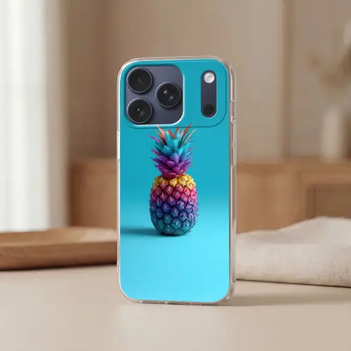 Ananas - Regenboog - Blauw - Popart Telefoonhoesje iPhone 17 Pro klein -sfeer2
