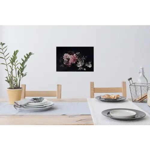 Bloemen - Vintage - Pastel - Zwart - Boeket Muursticker klein -eettafel