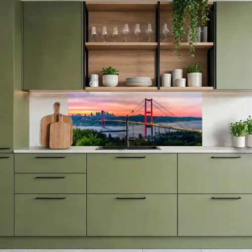 Brug - Rood - Skyline - Water keuken achterwand 2 middel -sfeer3