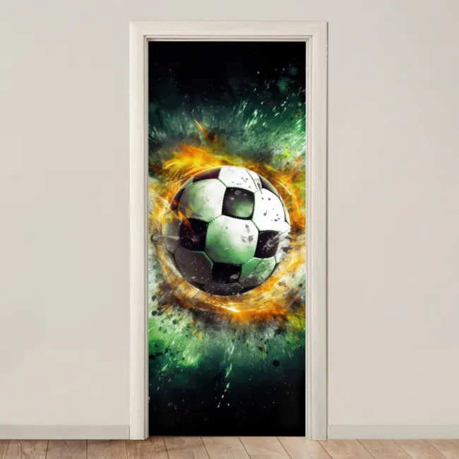 Deursticker - Bal - Voetbal - Groen - Oranje - Rook