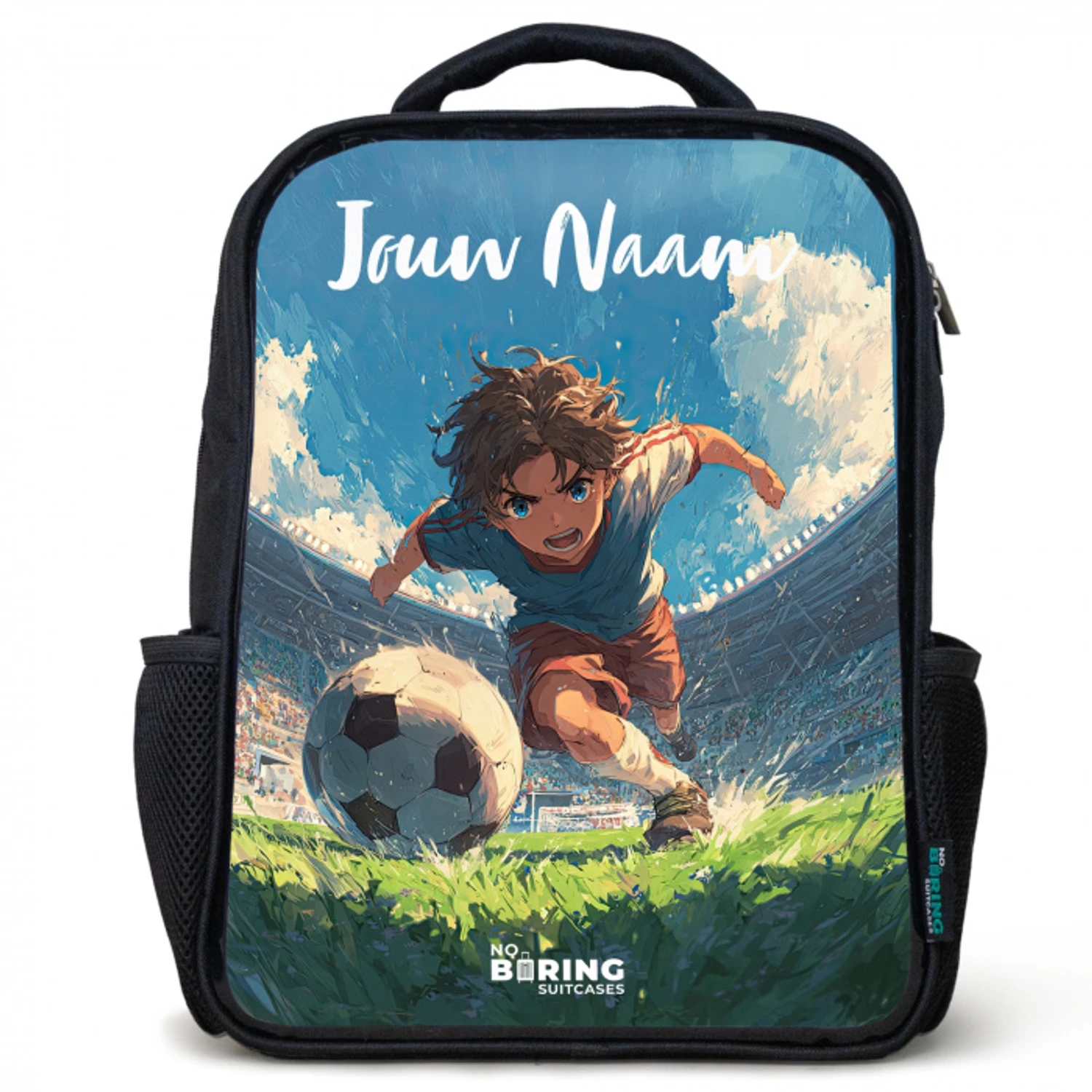 Voetbal - Gras - Stadion - Schilderij Rugzak - Zwart middel -3d