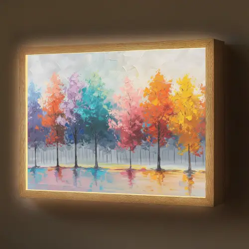 Bomen - Kleurrijk - Natuur - Abstract Light Box met batterij (Wandlamp) middel -z3d_website