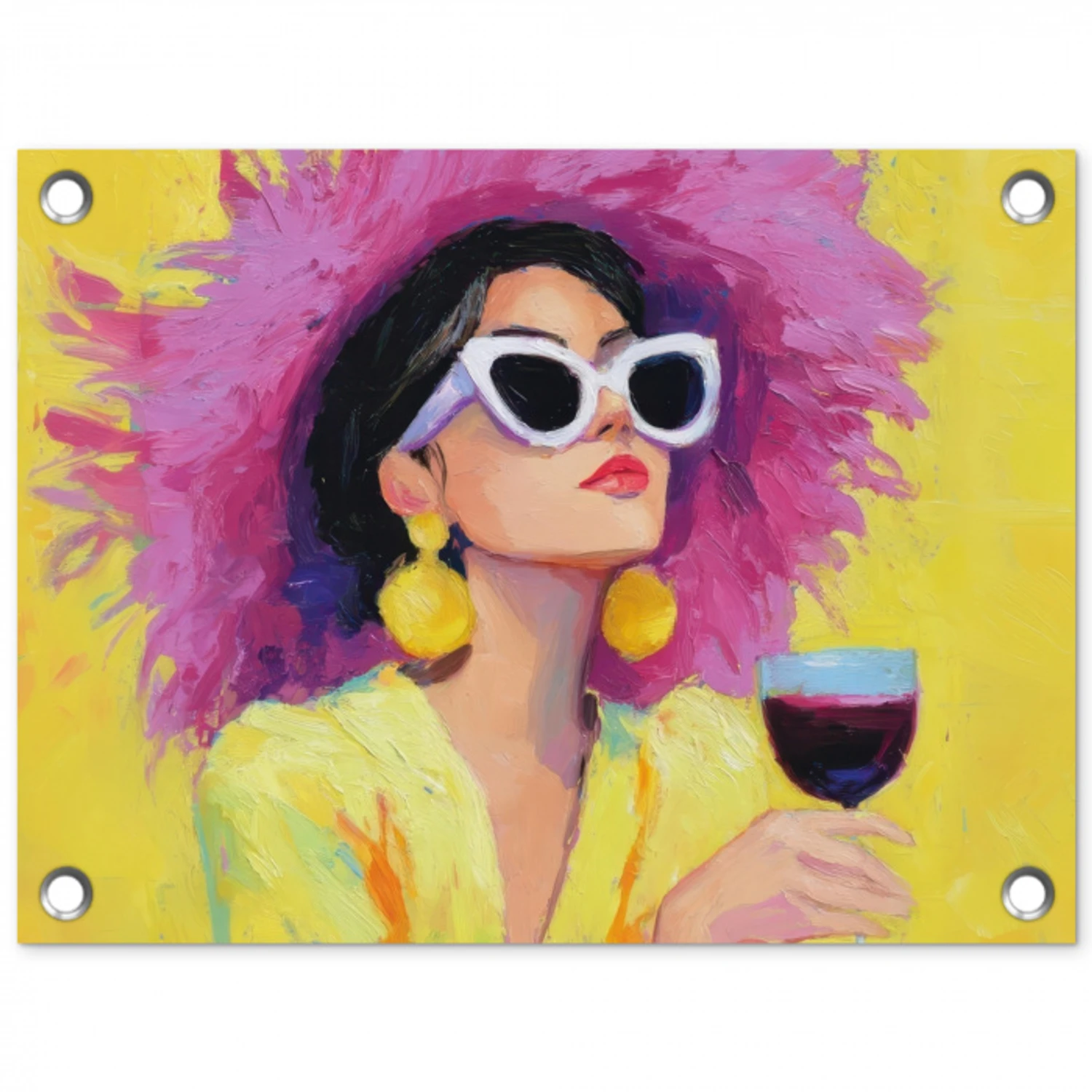 Vrouw - Hoed - Paars - Wijn tuinposter los doek klein -3d