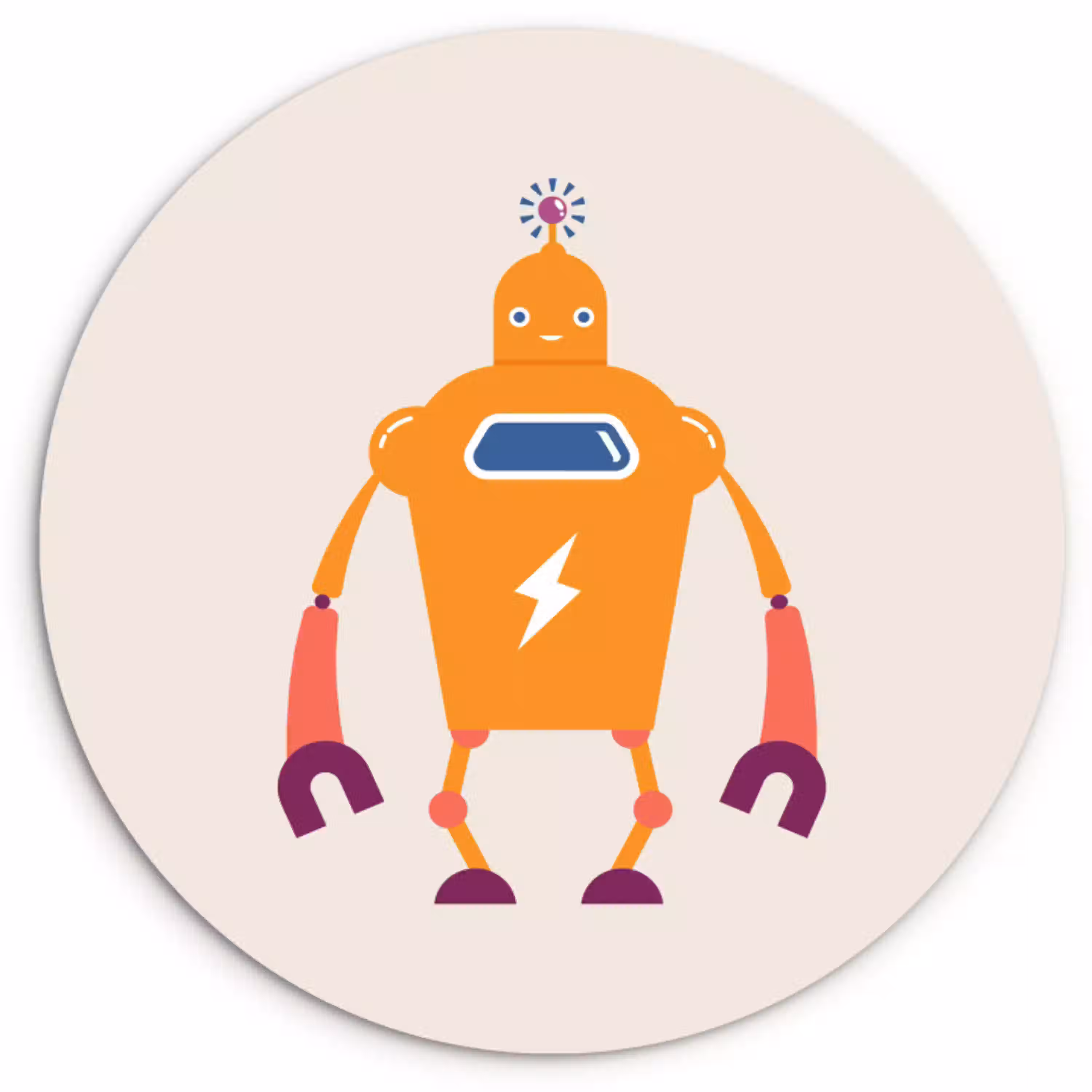 Robot - Antenne - Oranje - Bliksemschicht - Jongen - Kids Wandcirkel kunststof plaat 5mm dik klein -3d