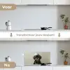Kokskleding - Zwart - Hondje keuken achterwand spatscherm klein -voor_na_NL