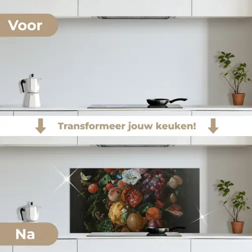 Festoen van vruchten en bloemen - Schilderij van Jan Davidsz. de Heem keuken achterwand spatscherm middel -voor_na_NL