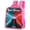 Raceauto - Verlichting - Neon - Rood Kinderrugzak - Roze middel -schuin