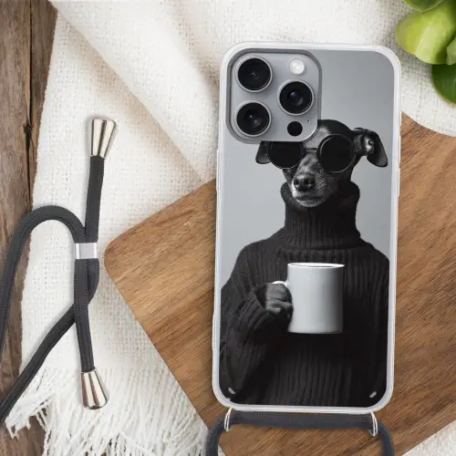 Coltrui - Hond - Bril - Mok Hoesje iPhone 16 Pro Max met koord klein -sfeer4