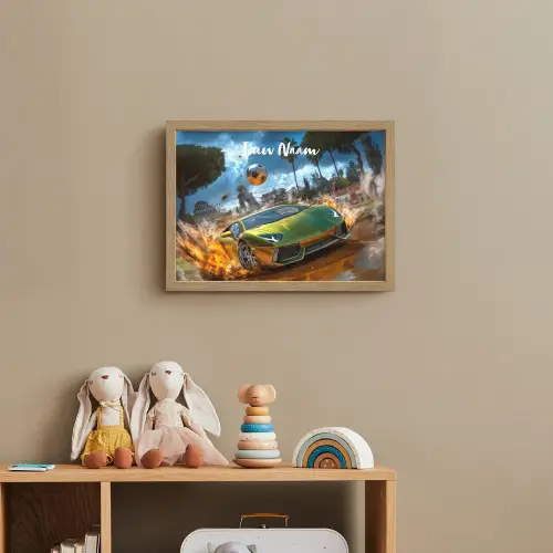 Sportwagen - Groen - Voetbal Light Box met batterij (Wandlamp kind) middel -sfeer2_kind