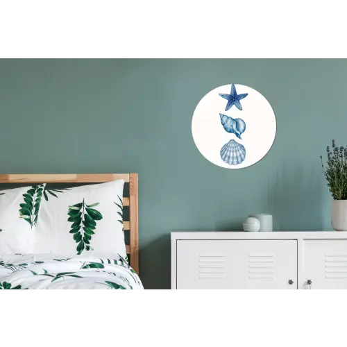 Zeester - Schelpen - Blauw Wandcirkel aluminium klein -slaapkamer